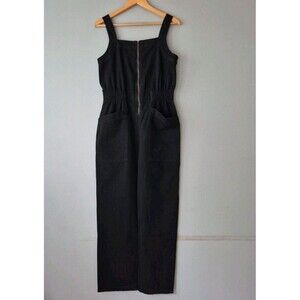 Black Denim Sleeveless Zip Up One Piece Cropped Overalls Womens Small